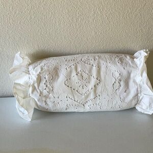 White battenburg bolster pillow with insert